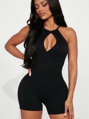 Fashion Nova Black Halter Cutout Bodysuit Romper